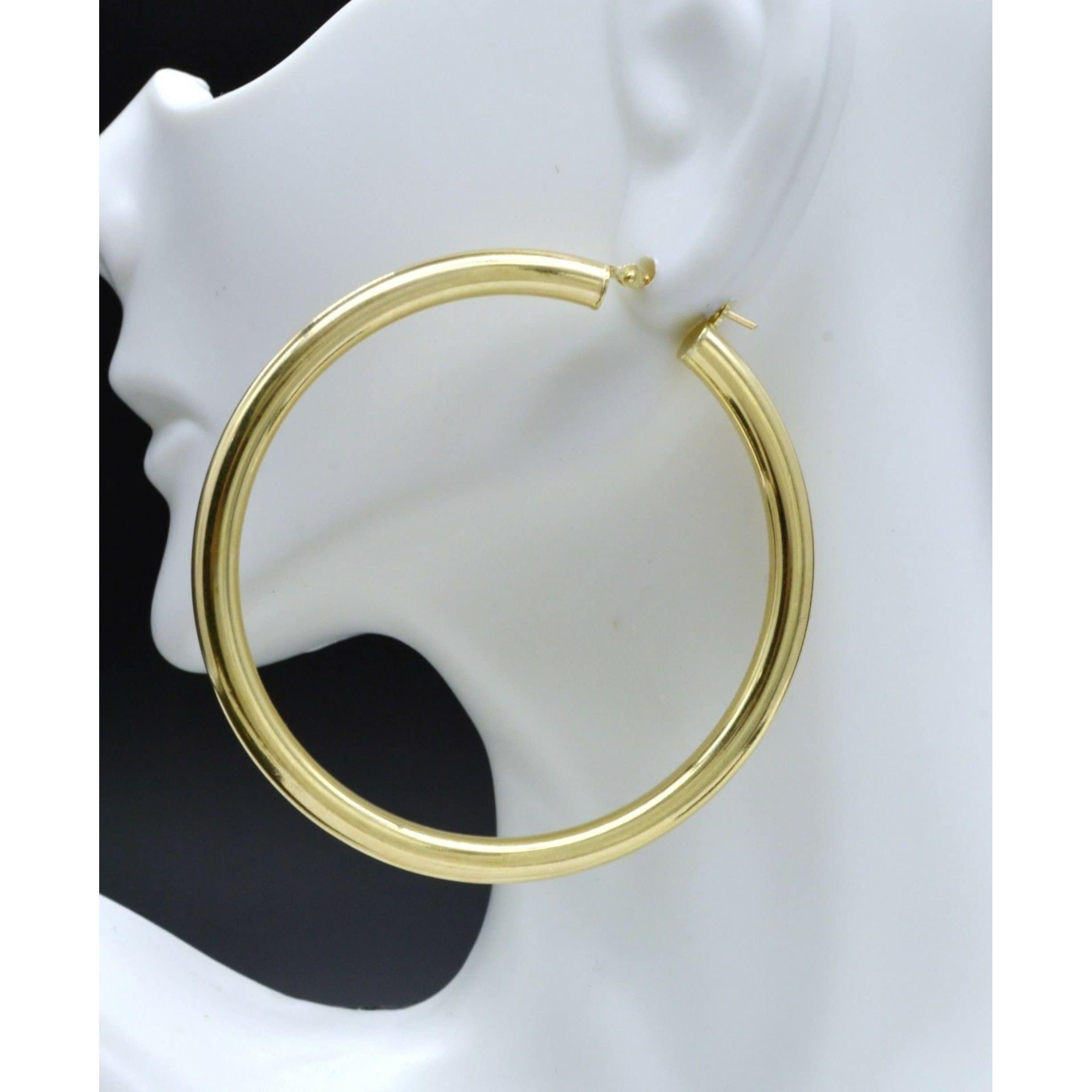 10k Real Solid Gold Big Large Hoop Plain Earrings | 60mm X4mm 2.30 6gr